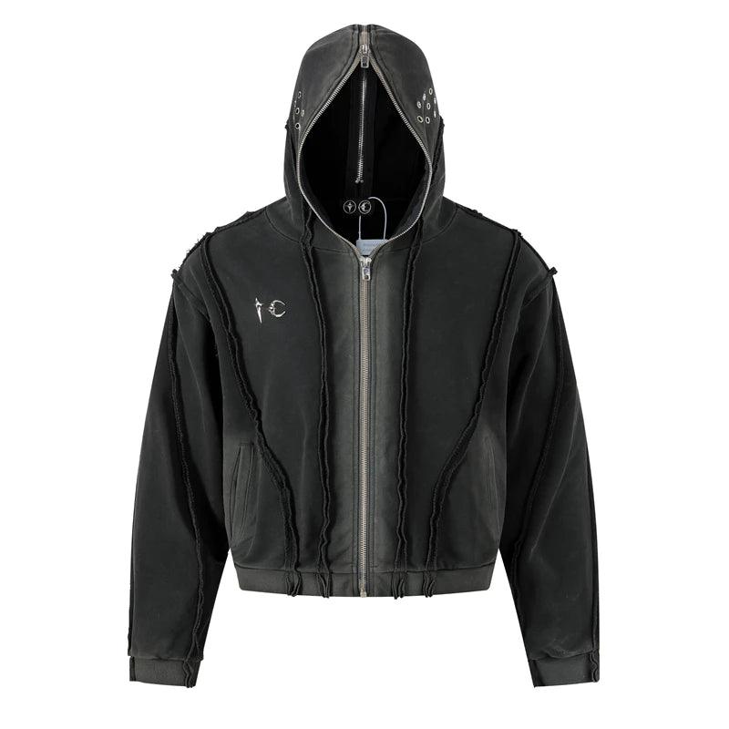Y2K THUG CLUB VIBE | Wash Wax Dyed Zipper Shark Masked Hoodie 2