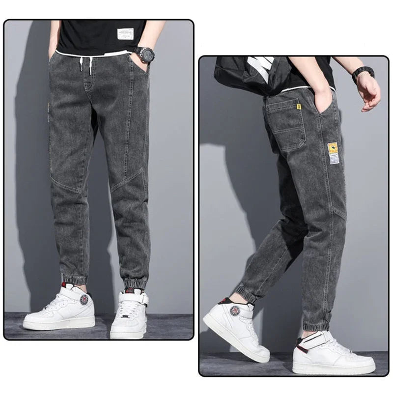 Elastic Tie Up Denim Joggers - Amplify