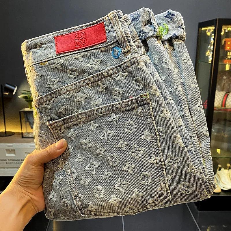 Luxury Designer Retro Jacquard Jeans
