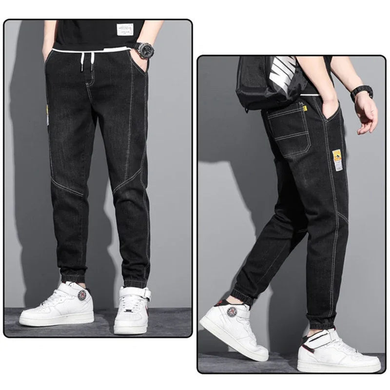 Elastic Tie Up Denim Joggers - Amplify