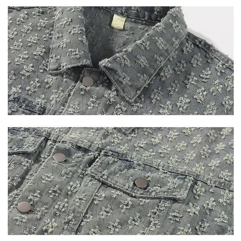 Jacquard Pattern Denim Vintage Jean Coat | Casual Lapel Shirt Wide-Leg Pants BUNDLE
