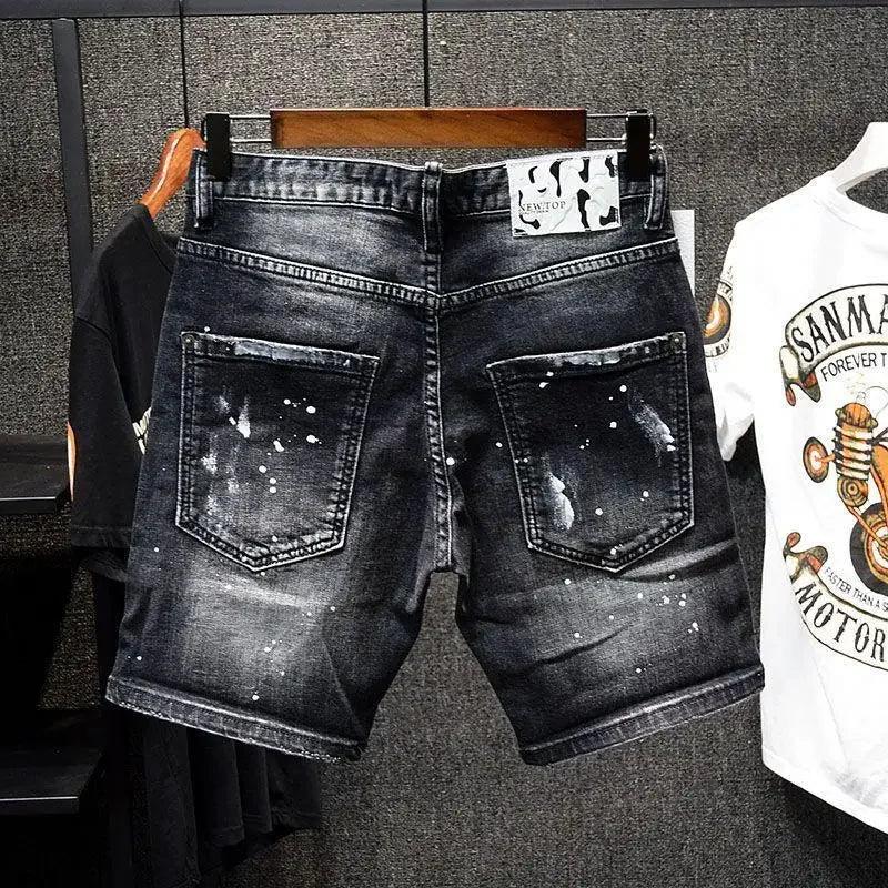 Black Plaid Patches and Painted Denim Shorts