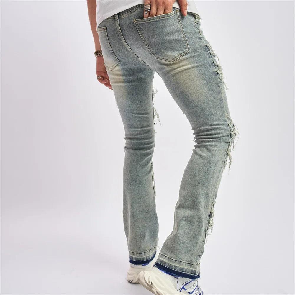Ripped Stretchy Denim Streetwear Tearing Patchwork