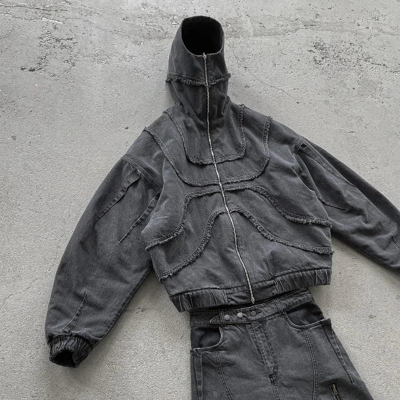 Washed Denim Jacket Y2K American Design Streetwear Gothic High Street Oversized