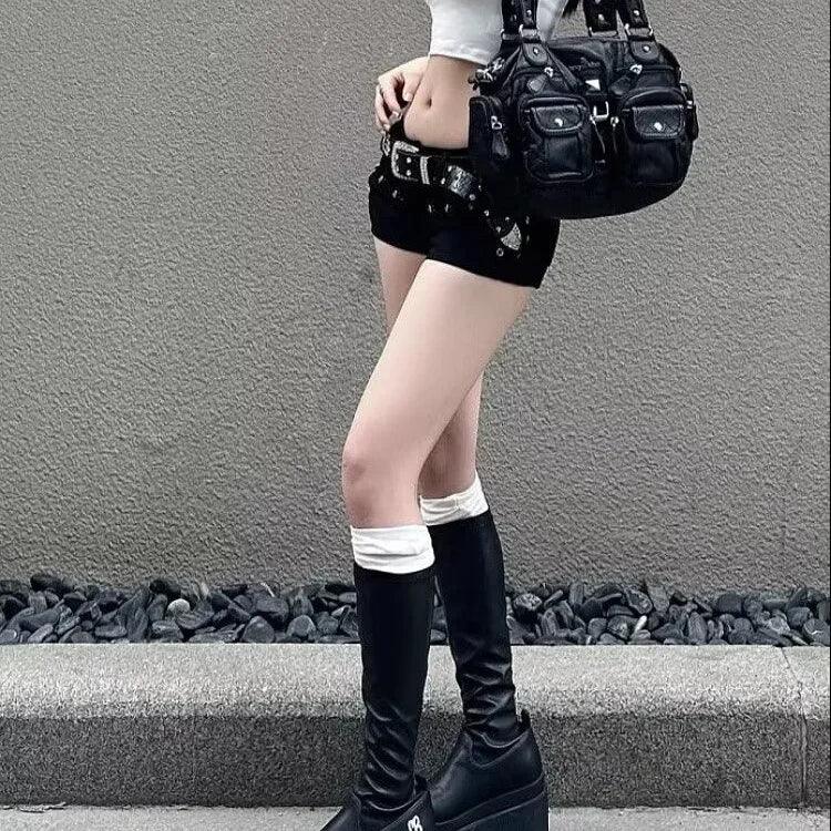 American Style Y2K Black Denim Shorts | Sexy Low Waist Curve
