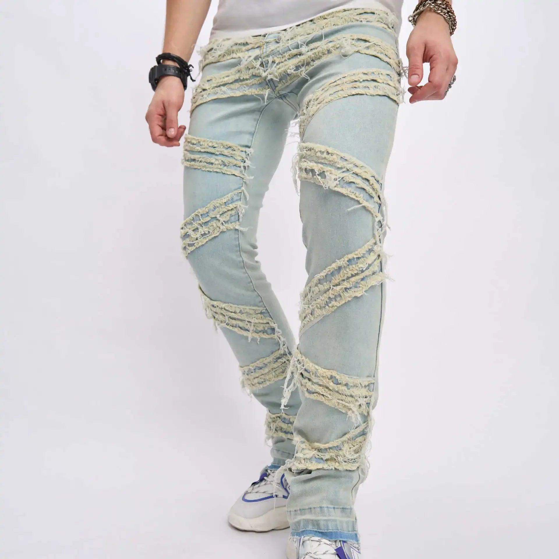 Ripped Stretchy Denim Streetwear Tearing Patchwork 7715