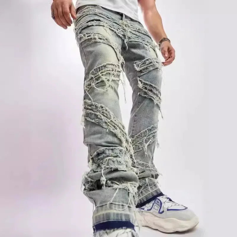 Ripped Stretchy Denim Streetwear Tearing Patchwork - Amplify