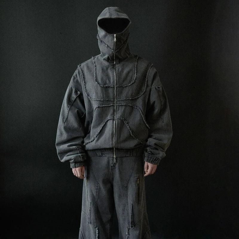 Washed Denim Jacket Y2K American Design Streetwear Gothic High Street Oversized