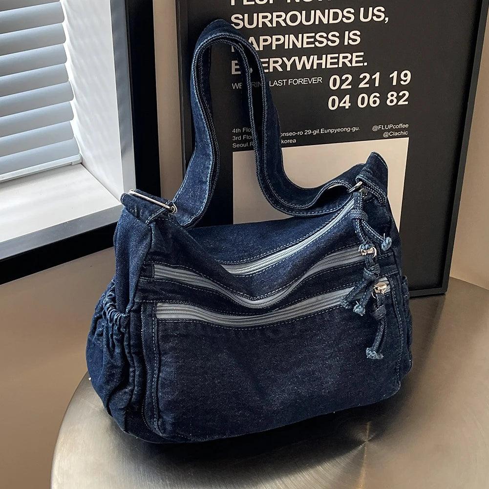 Vintage Casual Satchel Bag | Large Capacity Denim Dark Blue United States