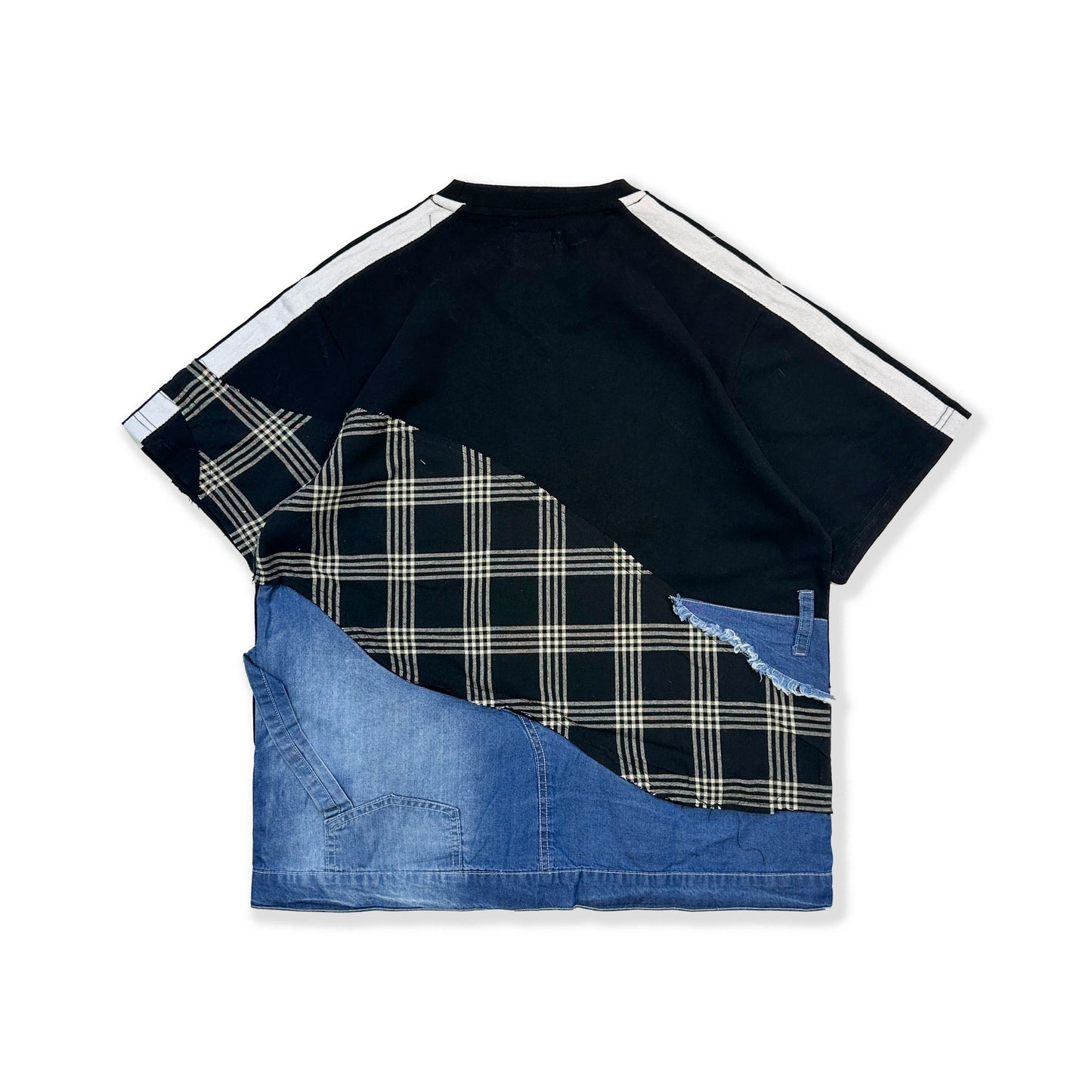 USA Embroidered Tee | Plaid Patchwork Cotton Top - Amplify