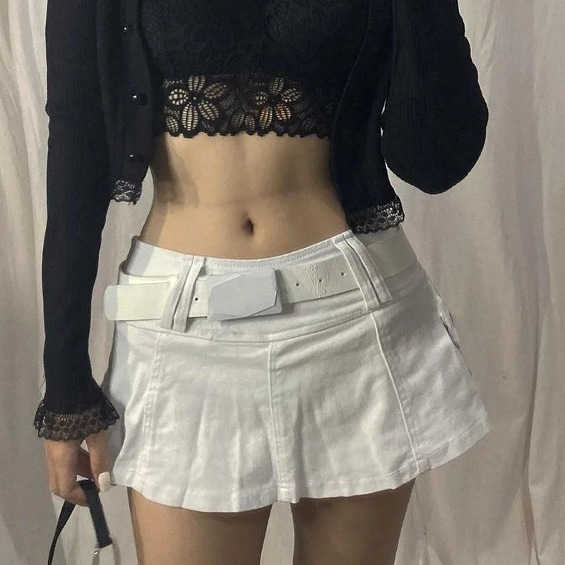 Women's Gothic Mini Skirt | Low Rise Black Pocket Patchwork