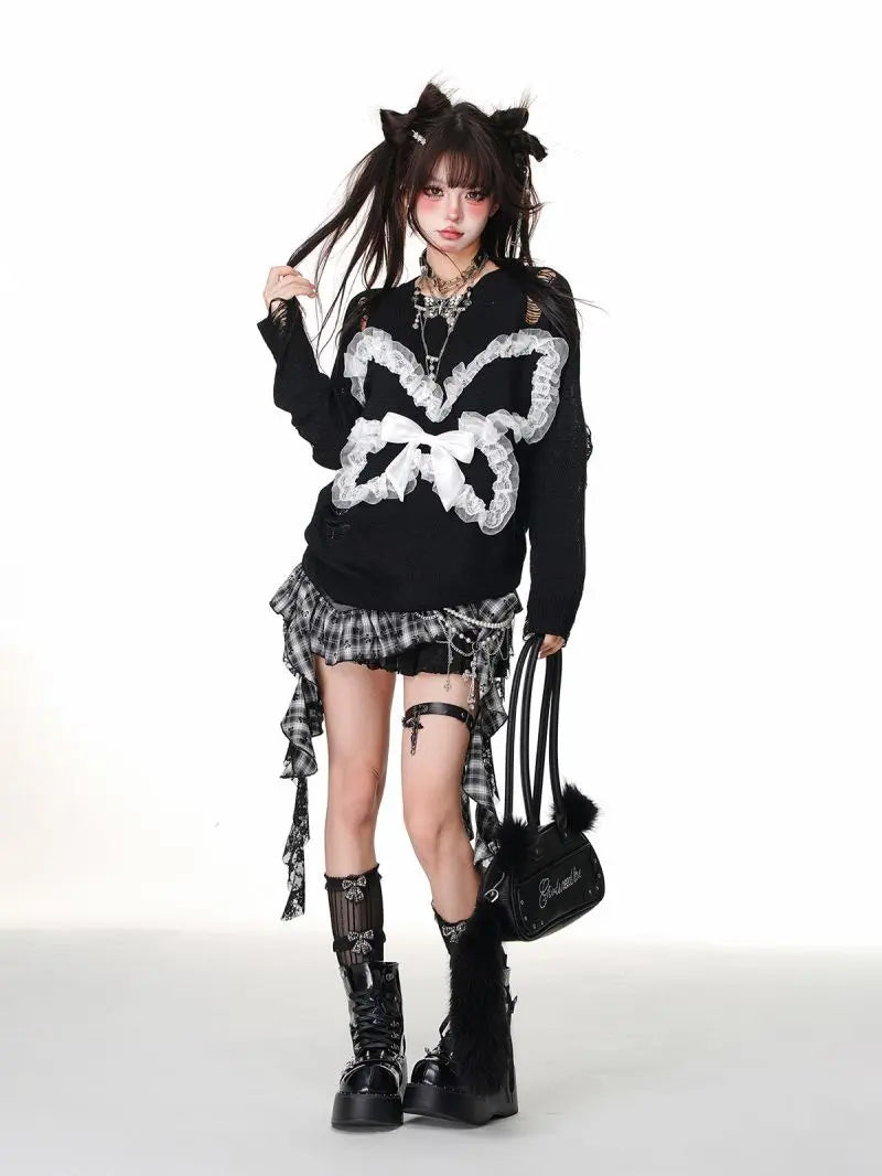 Retro Y2K Gothic Style Leather Splicing Short Skirt