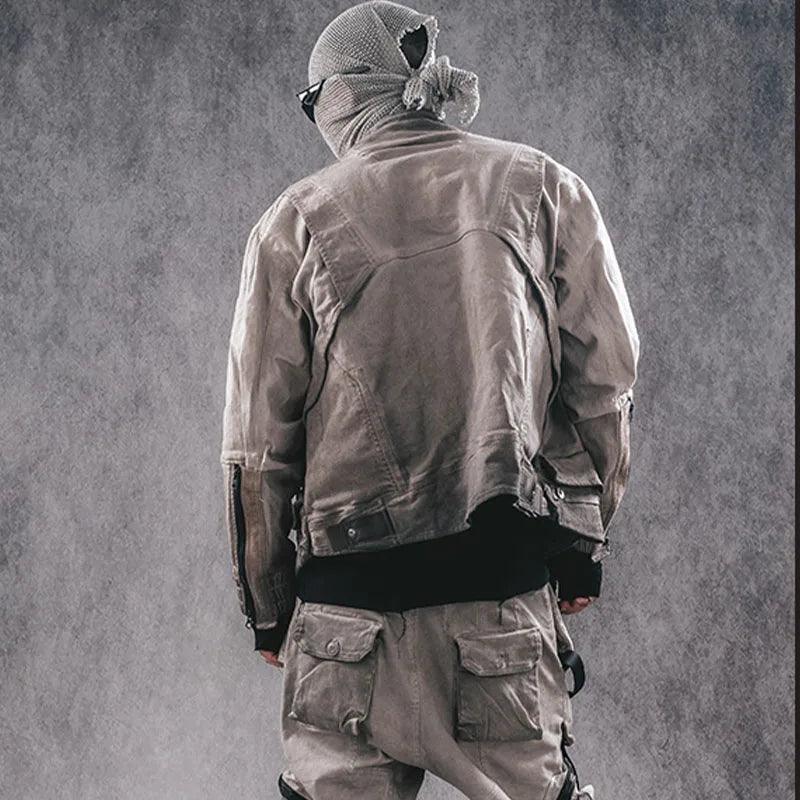 Deconstruct Style Washed Distressed Motorcycle Jacket
