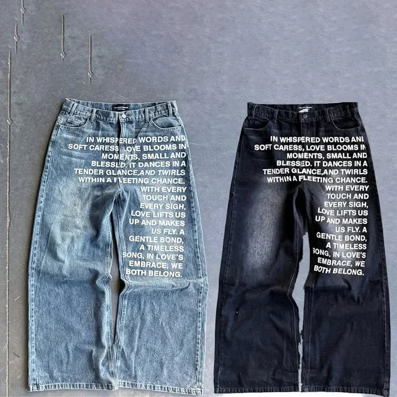 American Retro Patterned Alphabet Men Jeans