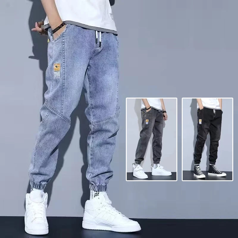 Elastic Tie Up Denim Joggers - Amplify