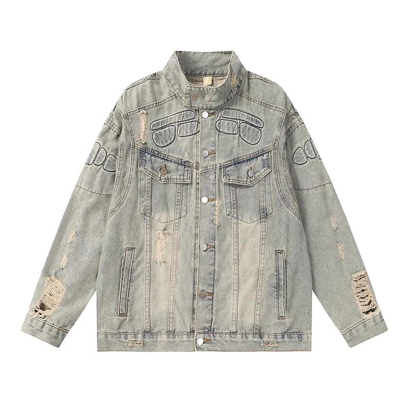 90s Retro Moto Denim Jacket as picture