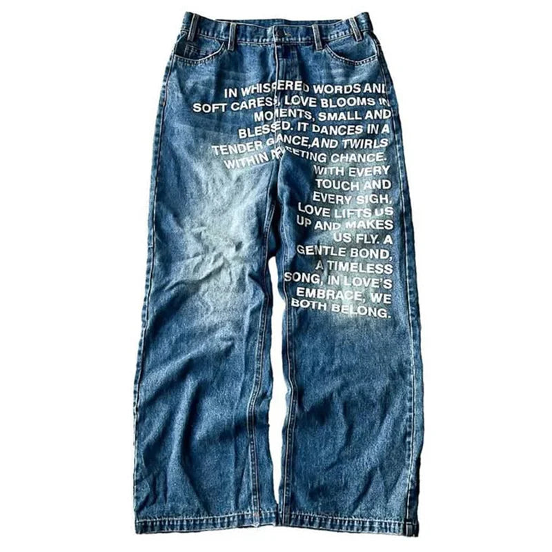 American Retro Patterned Alphabet Men Jeans