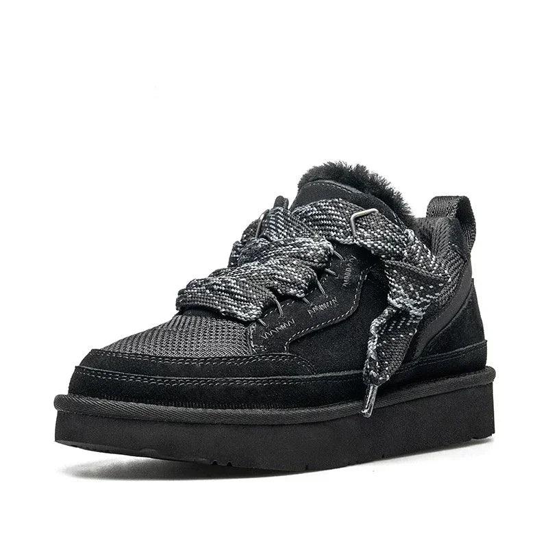 Snow Boots w/ Thick Sole & Sheepskin Fur Wool Black Without Box