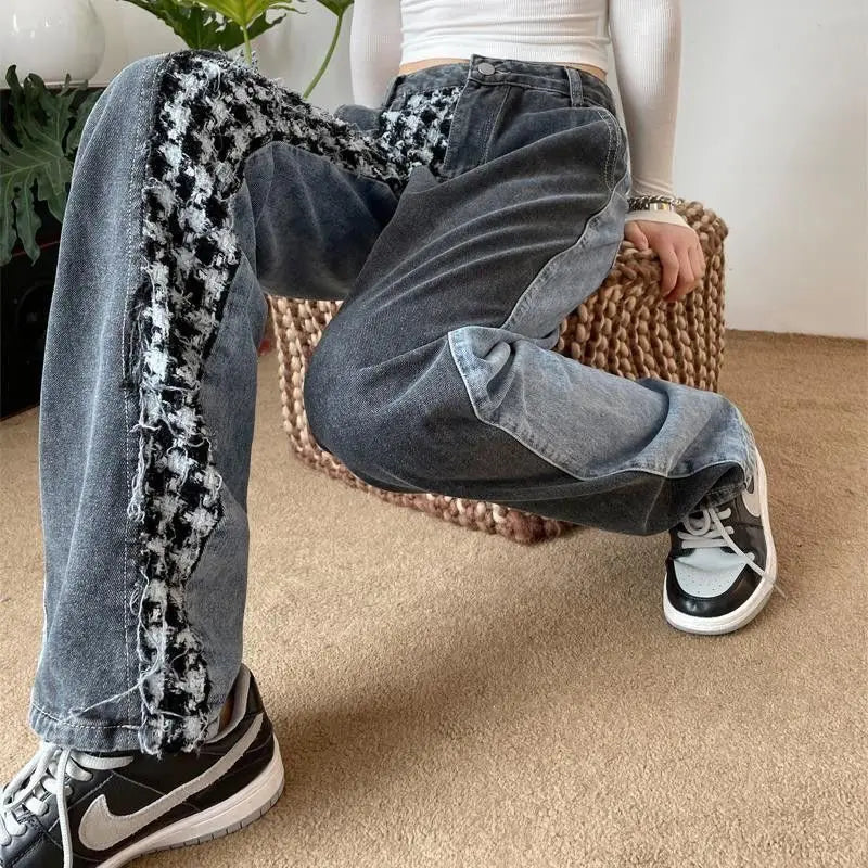 Y2K American Chic Lightning Textured Bristled Wide-leg Loose Jeans Women Gothic Retro Street Casual Jeans Couple Trousers Unisex