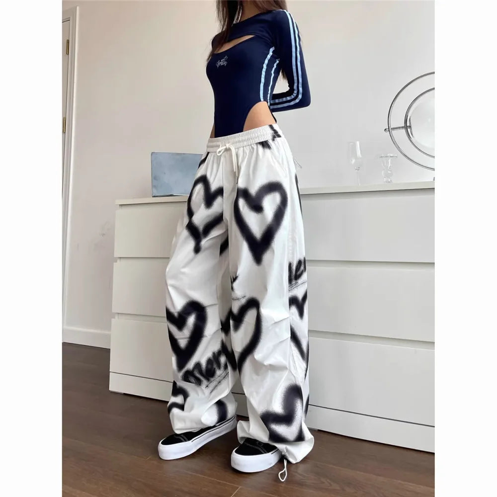 Love Graffiti Elastic High Waist Drawstring Sweatpants