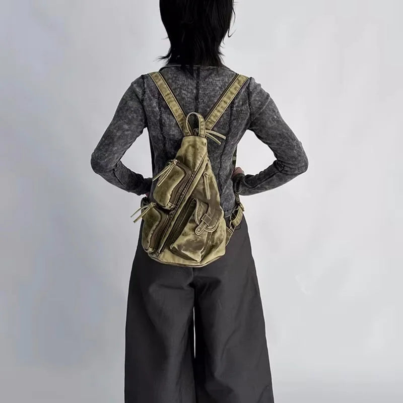 Designer Backpack | Soft Washed Leather Sling, Vintage, Multi-pocket - Amplify