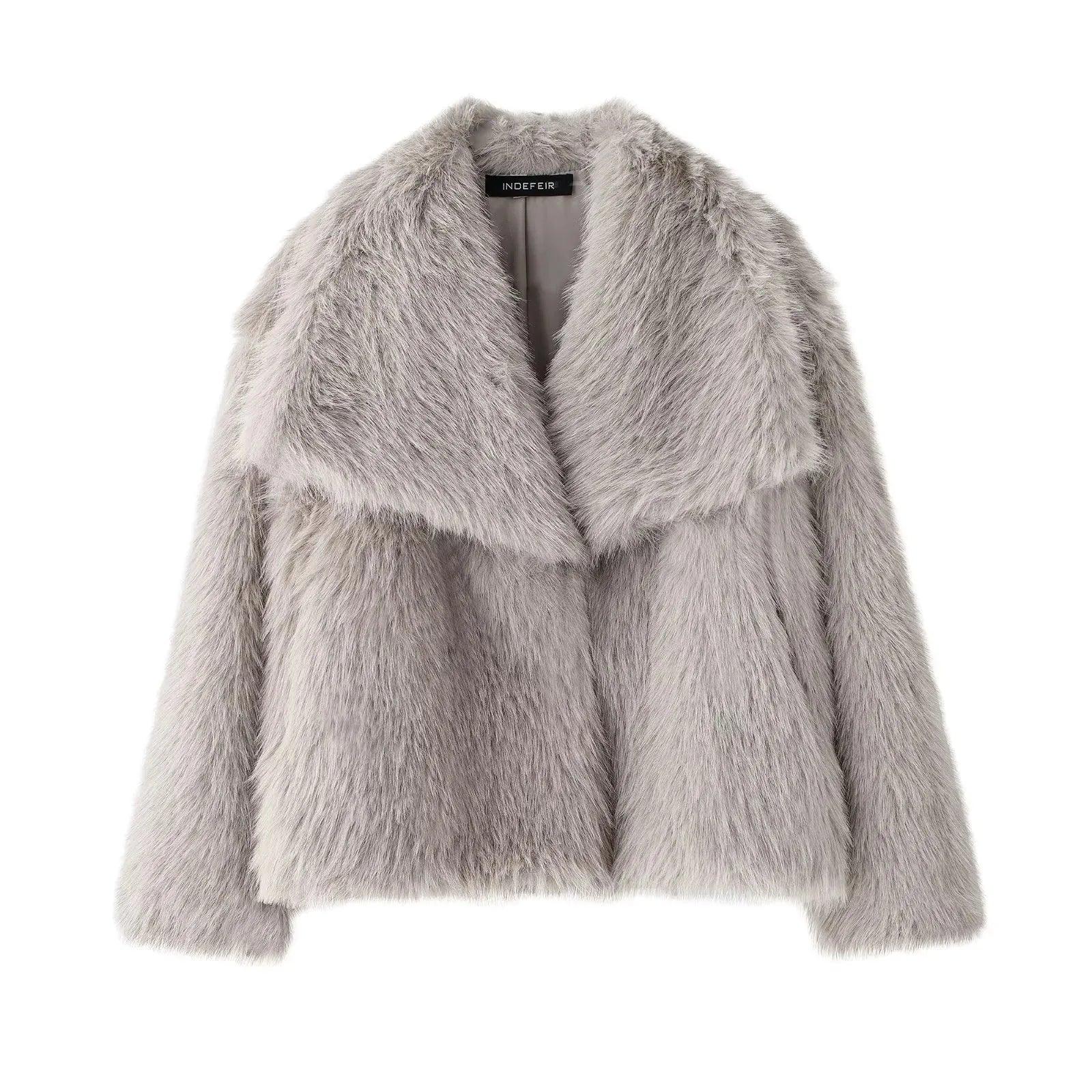 Metal Colored Sequin Woven Faux Coat griege
