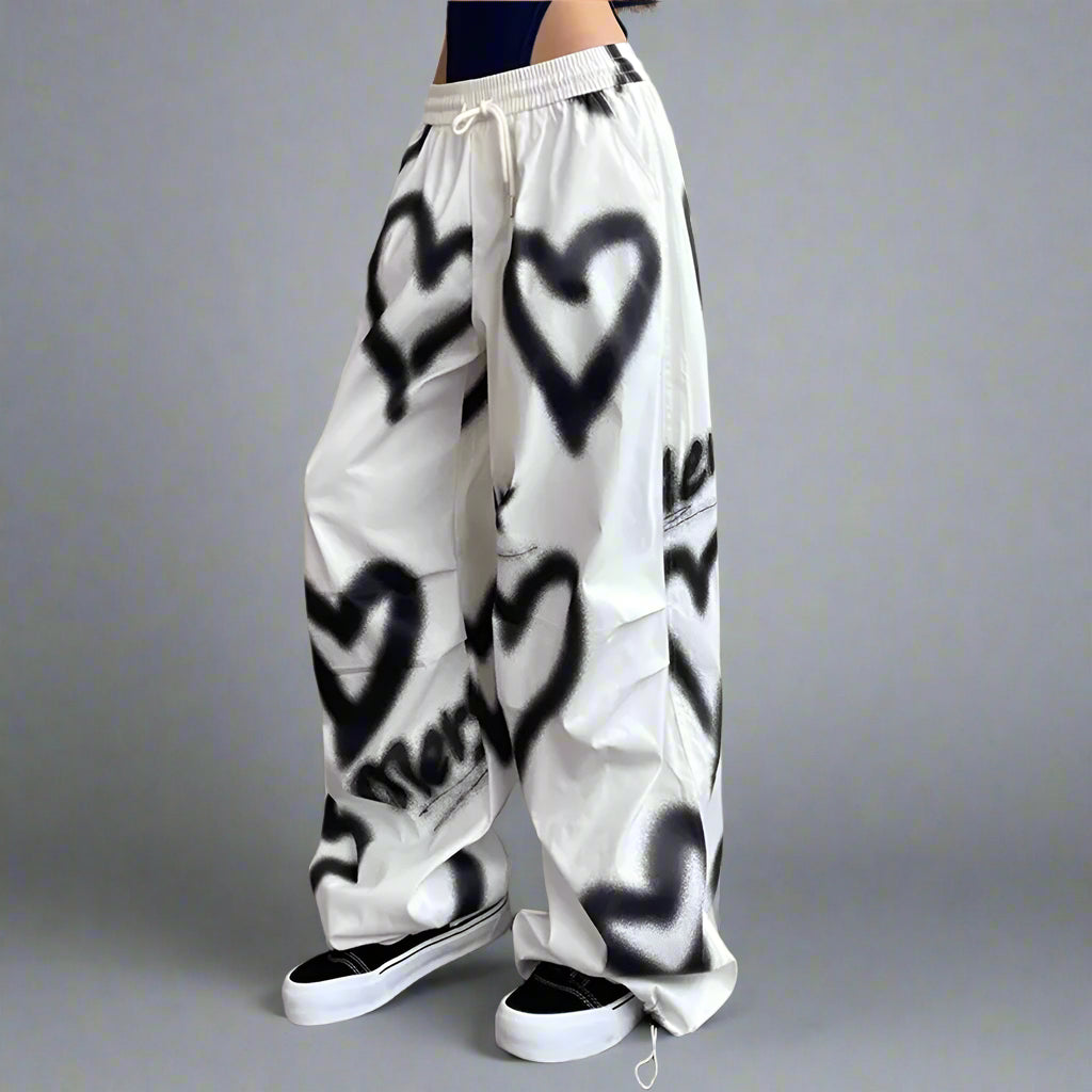 Love Graffiti Elastic High Waist Drawstring Sweatpants