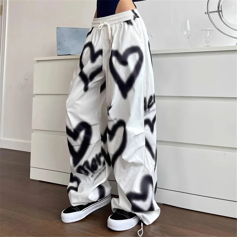 Love Graffiti Elastic High Waist Drawstring Sweatpants