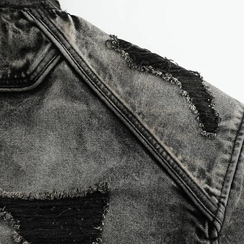 Wasteland Style Washed & Damaged Hooded Denim Jacket