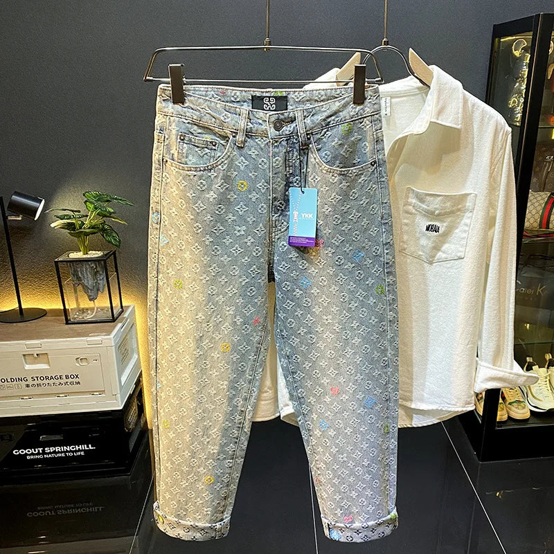 Luxury Designer Retro Jacquard Jeans - Amplify