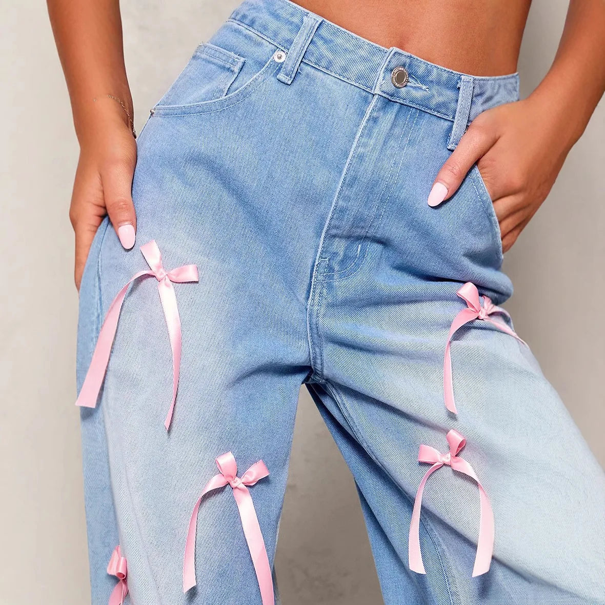 2025 Europa Wide-Leg Bow Jeans